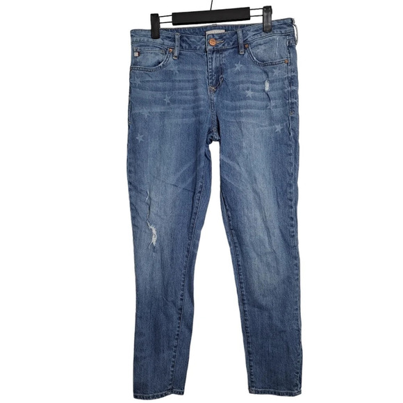 Dear John Classic Star Print Distressed Medium Wash Skinny Jeans Size 29 - Picture 1 of 7